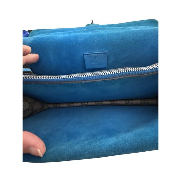 Gucci Dinoysus GG Small Supreme Taupe/Teal Suede Authentic - Picture 4 of 15